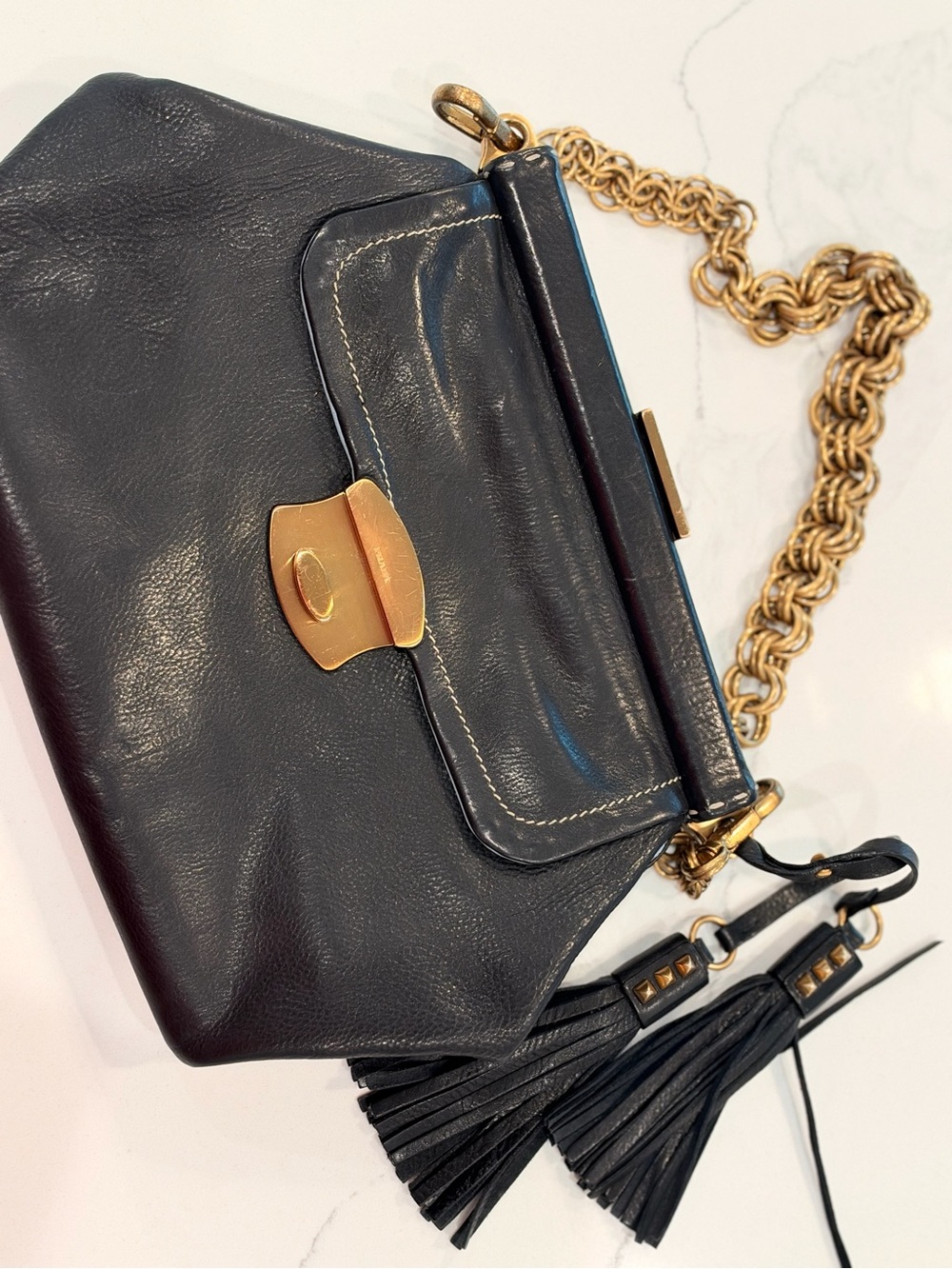 Vintage Prada Vitello chain leather shoulder bag in black. - Picture 10 of 14